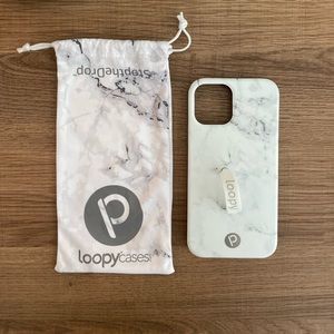 Loopy iPhone 12/12 Pro (6.1” screen) Case. White Marble. Righty.